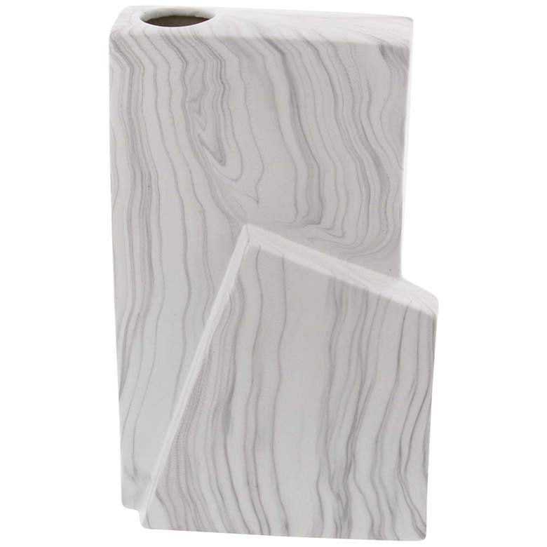 Image 1 Aragon 12 inch High White and Gray Marbling Ceramic Vase
