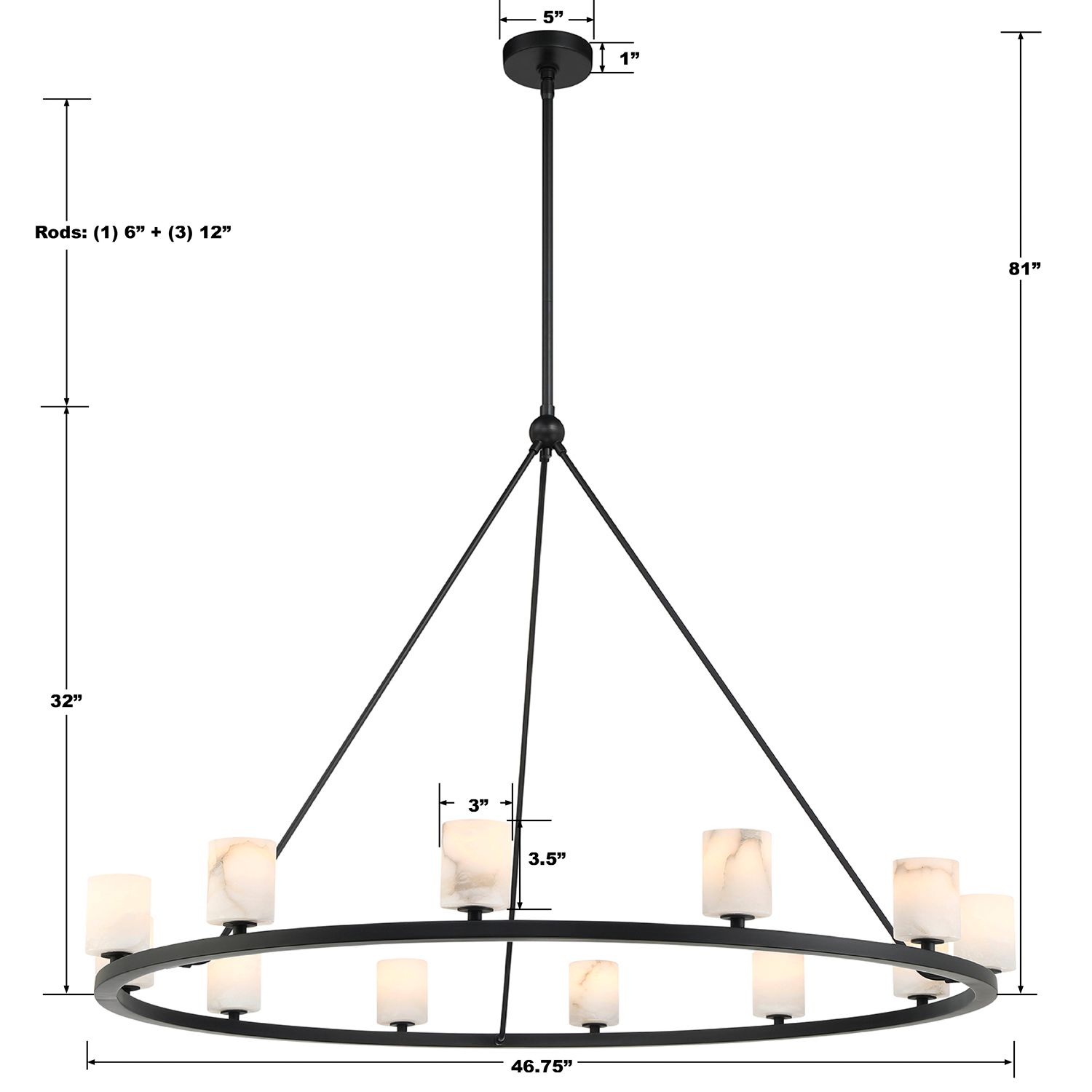 Aragon 12 Light Matte Black Chandelier
