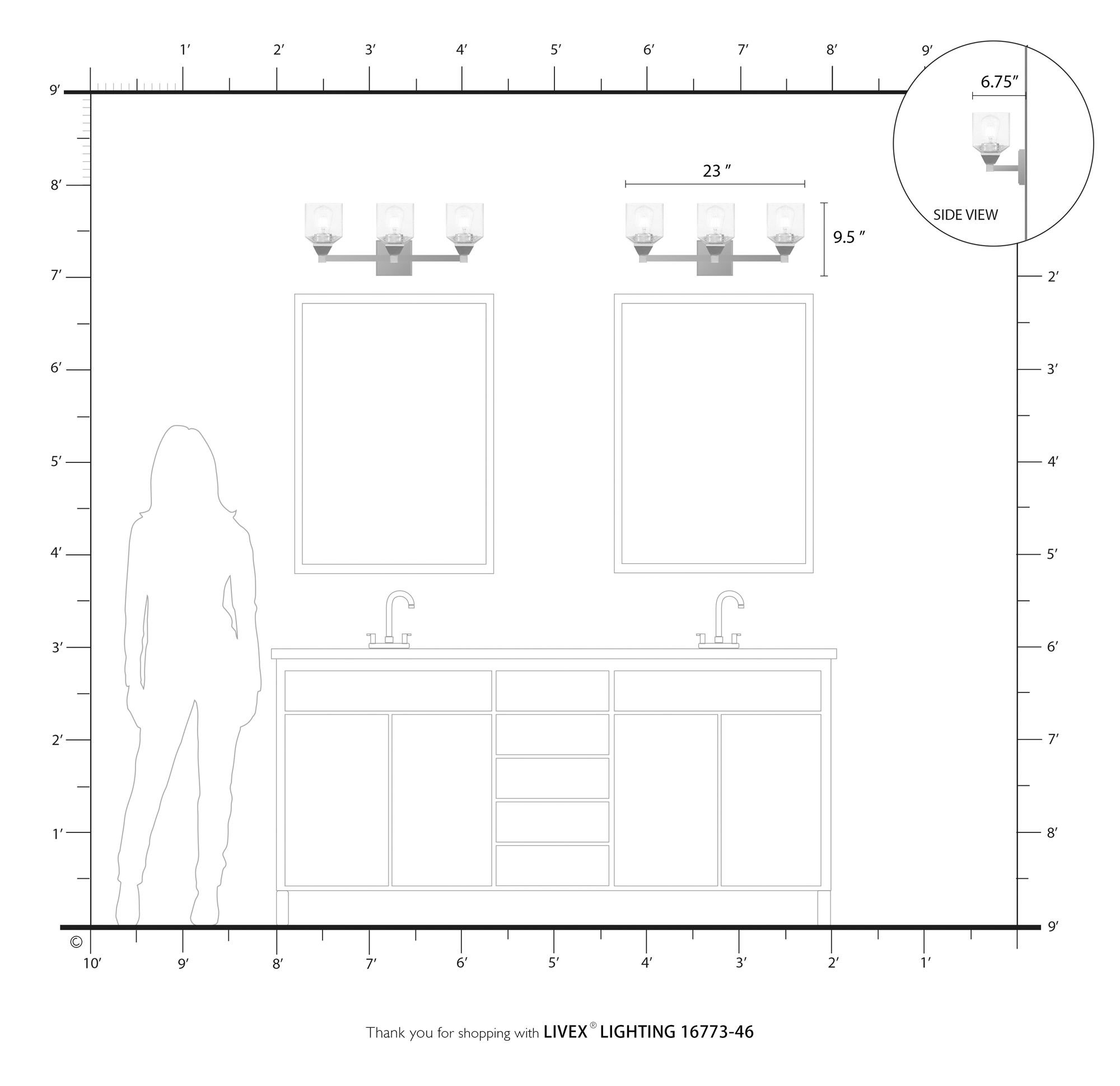 Aragon 3 Light Black Chrome Vanity Sconce