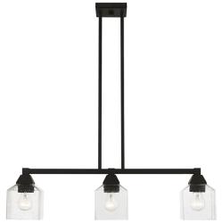 Aragon 30"W Black 3-Light Linear Chandelier w/ Seeded Glass