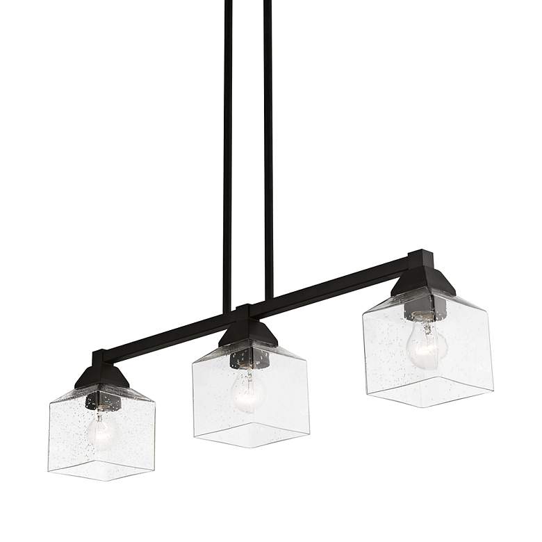 Image 7 Aragon 30"W Black 3-Light Linear Chandelier w/ Seeded Glass more views
