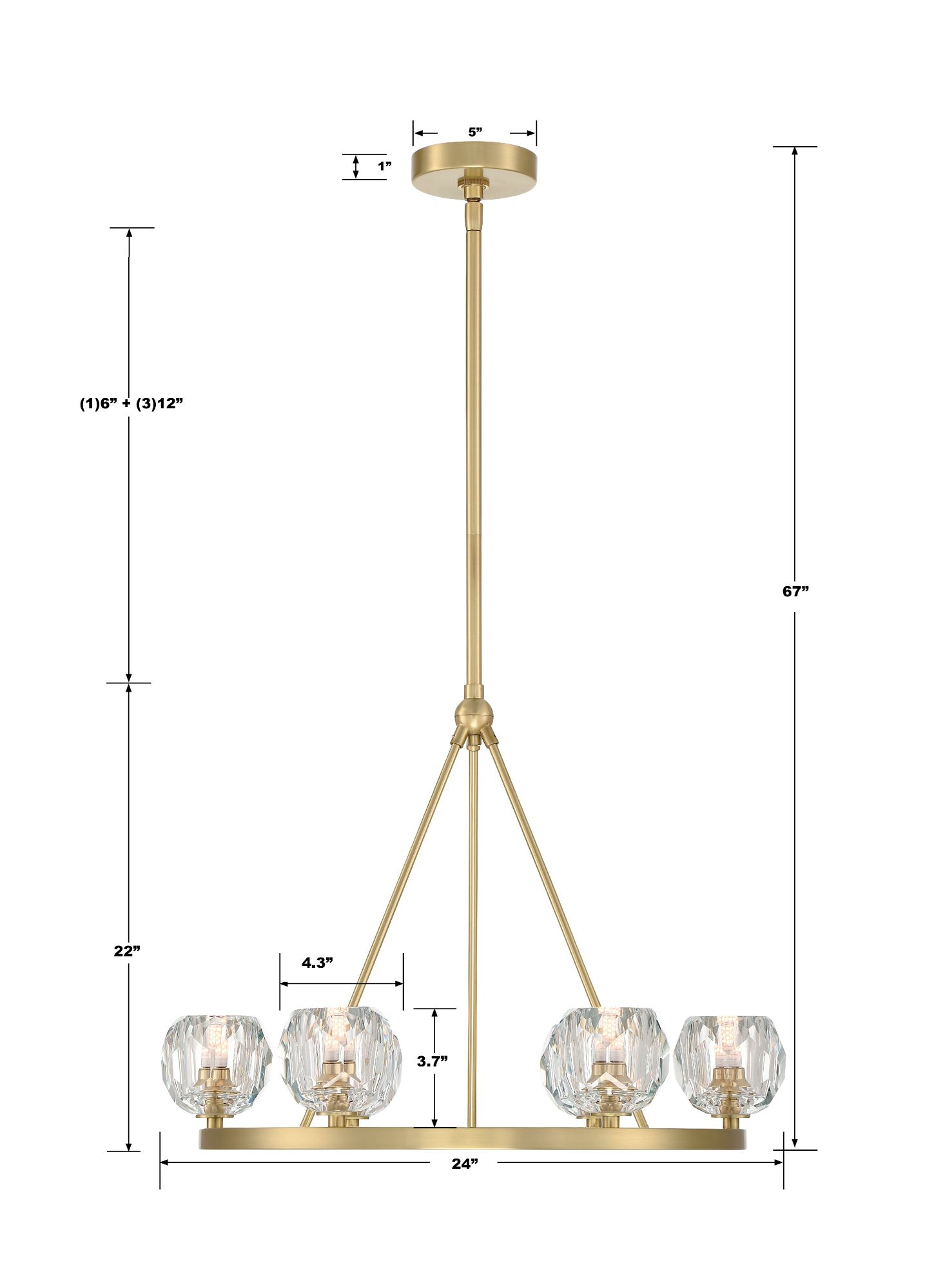 Aragon 6 Light Soft Brass Chandelier