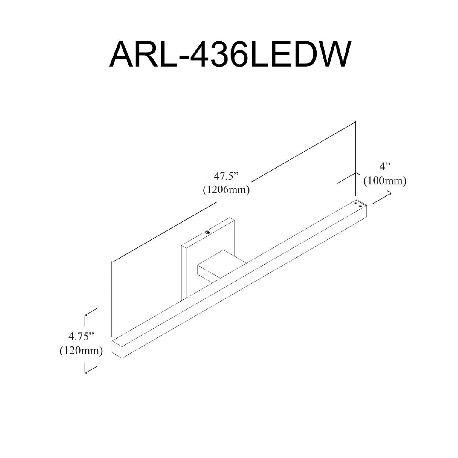 Image 2 Arandel 47.5"W Matte Black 36W LED Vanity Light w/ White Acrylic Diffuser more views