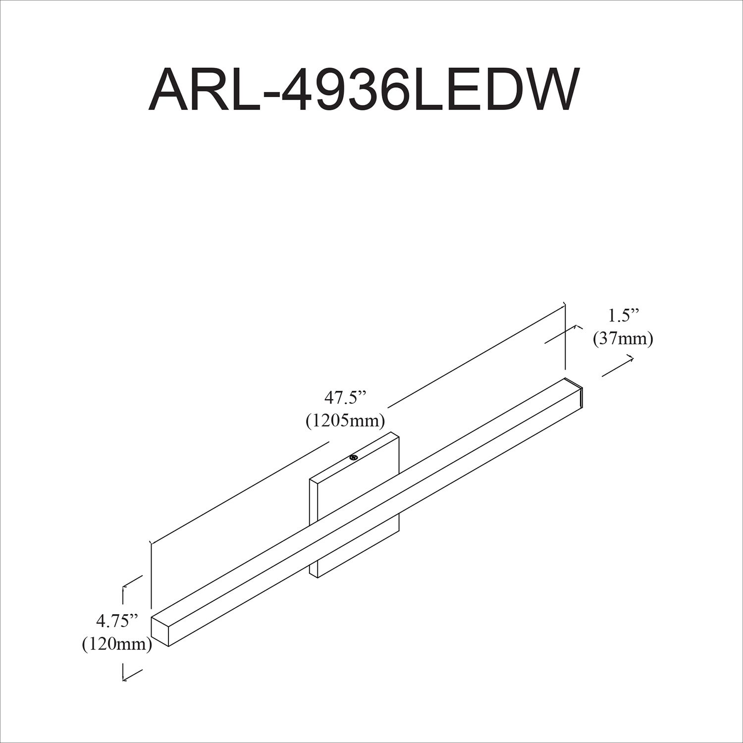 Image 3 Arandel 47.5" Wide Matte Black 36W LED Vanity Light With White Diffuser more views