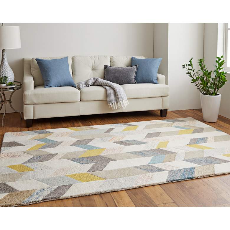 Image 1 Arazad 7238446 5'x8' Blue and Gold Graphic Chevron Area Rug