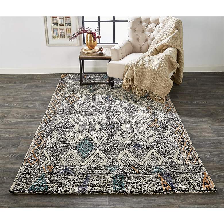 Image 1 Arazad 7238479 5&#39;x8&#39; Black and Ivory Tribal Diamond Area Rug