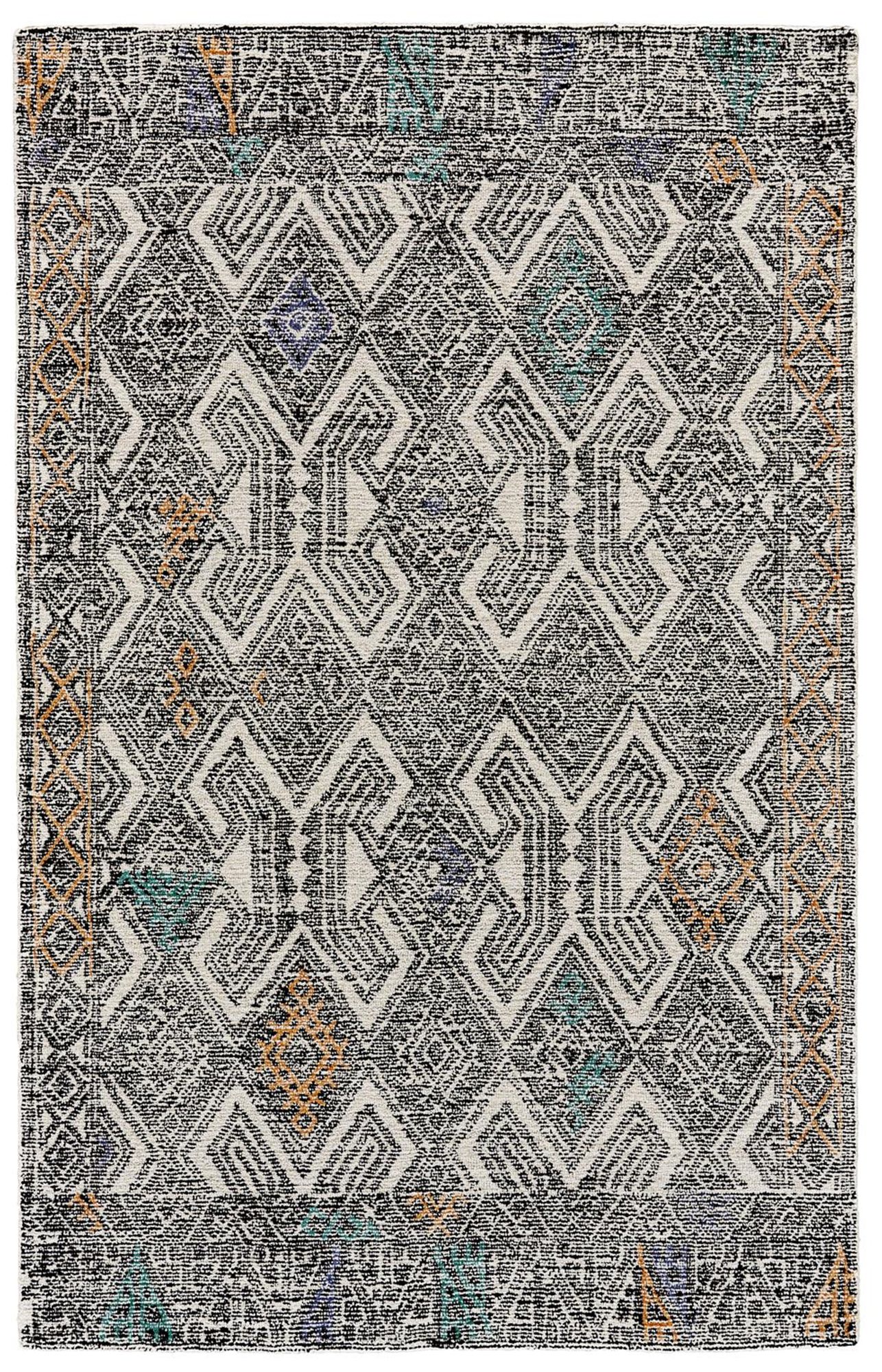 Arazad Tufted Tribal Diamond Rug, Black/Orange/Teal