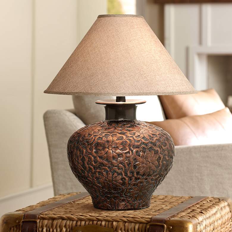 Image 1 Arbon Floral Pattern 26" High Copper Finish Table Lamp