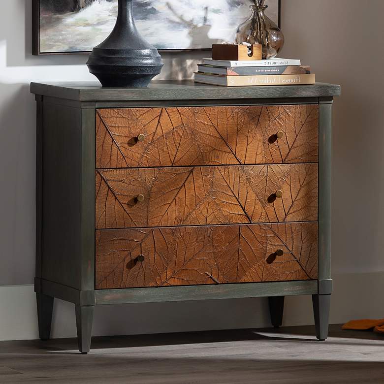 Image 1 Arbor 38" Wide Gray-Green and Brown Leaf 3-Drawer Chest