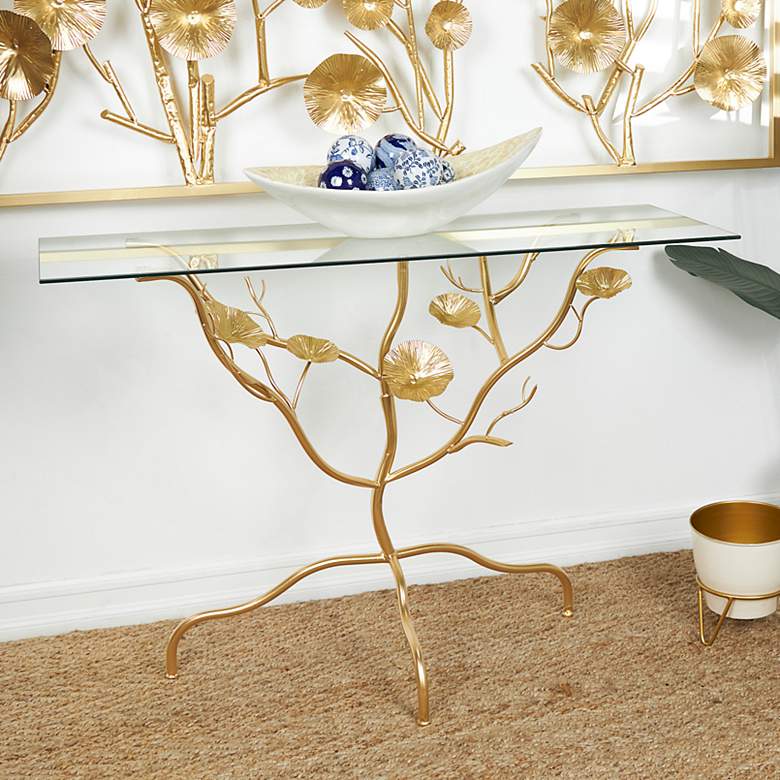 Image 1 Arborist 43 1/4 inch Wide Gold Metal Branch Floral Console Table