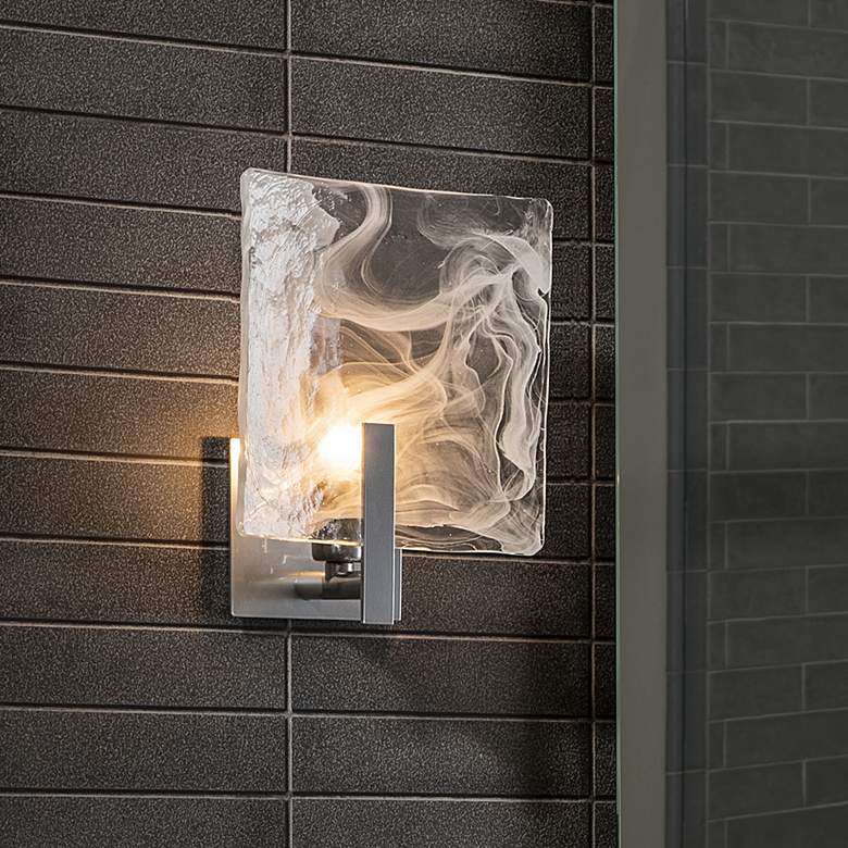 Image 1 Arc 12.1" High Large Sterling Bath Sconce With White Swirl Glass