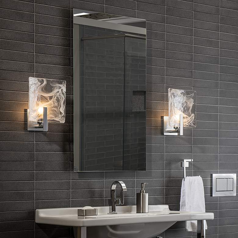 Image 3 Arc 12.1" High Large Sterling Bath Sconce With White Swirl Glass more views