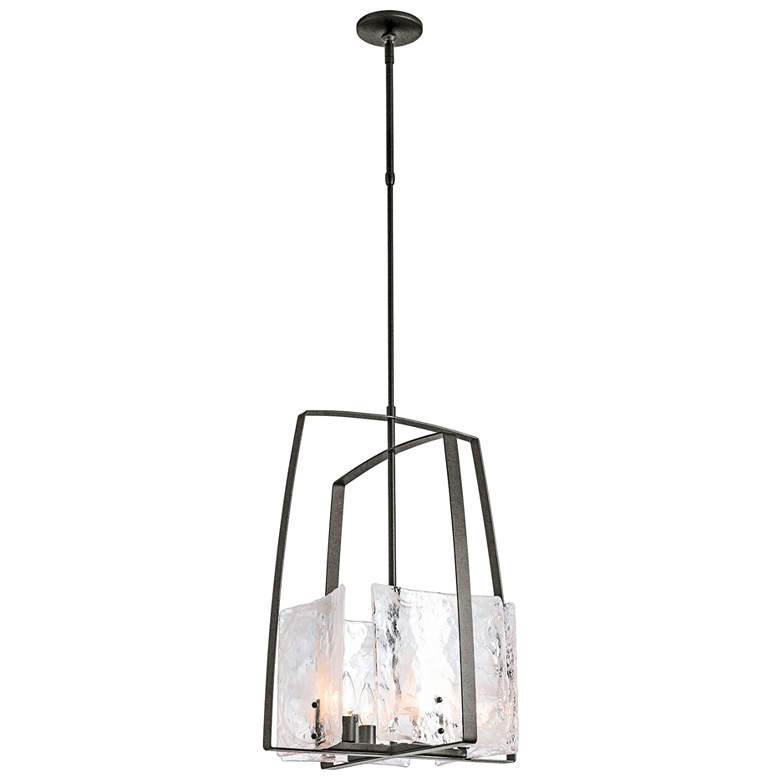 Image 1 Arc 18.7" Wide Natural Iron Pendant With White Swirl Glass Shade