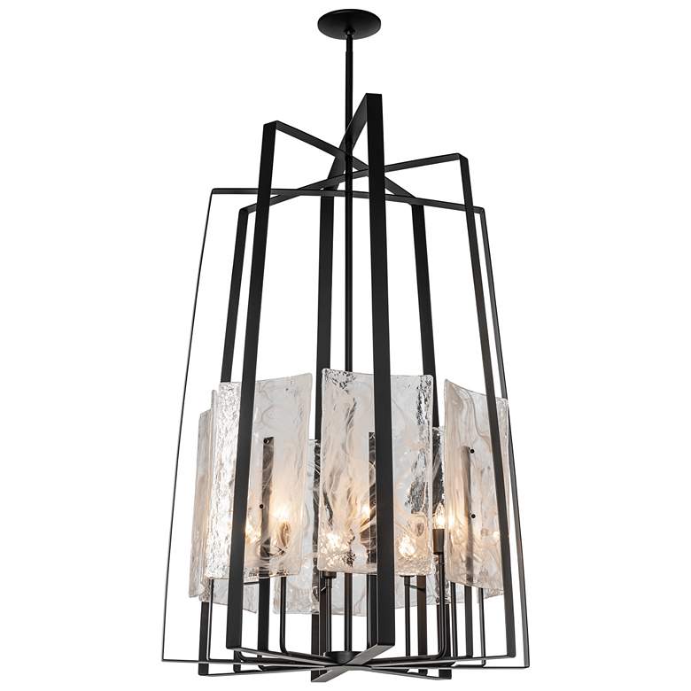 Image 1 Arc 34.4" Wide 8-Light Tall Black Pendant With White Swirl Glass Shade