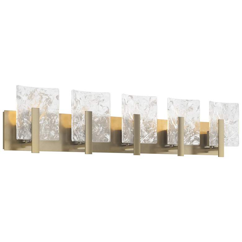 Image 1 Arc 5-Light Sconce - Modern Brass - White Swirl Glass