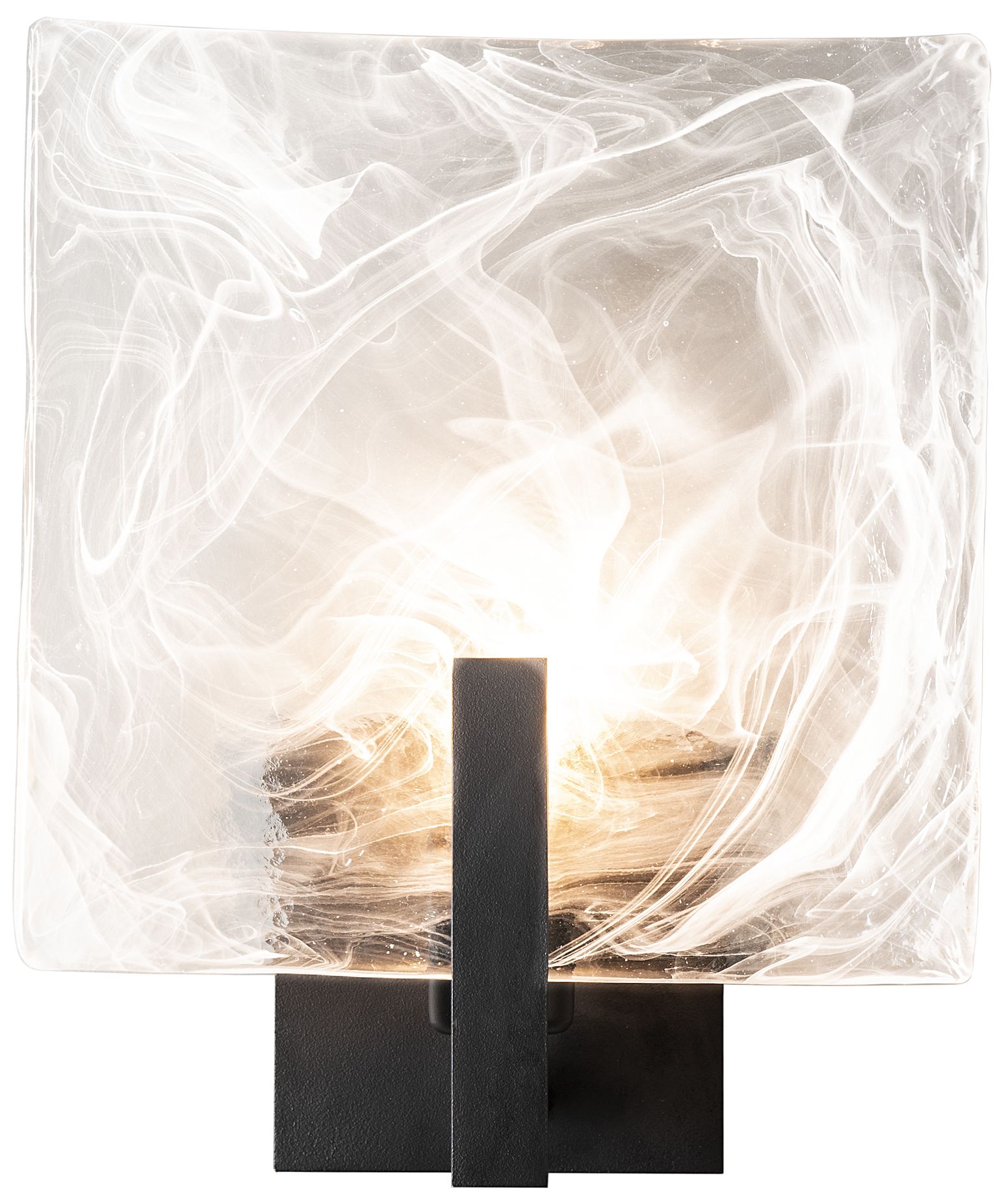 Arc Black Large Bath Sconce With White Swirl Glass - Made to Order