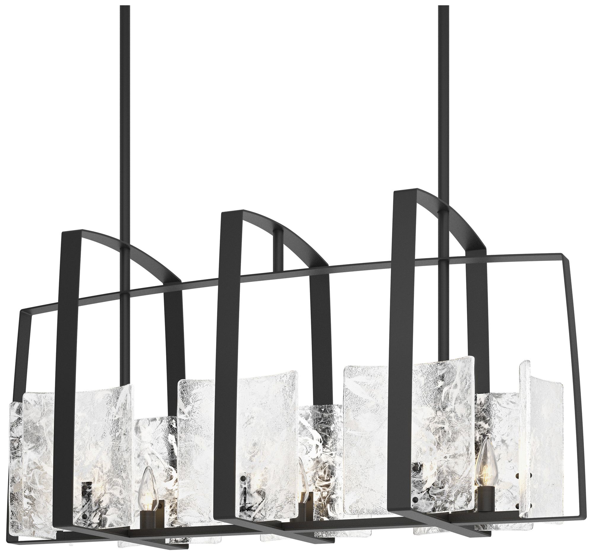 Arc Black Linear Pendant With White Swirl Glass - Made to Order