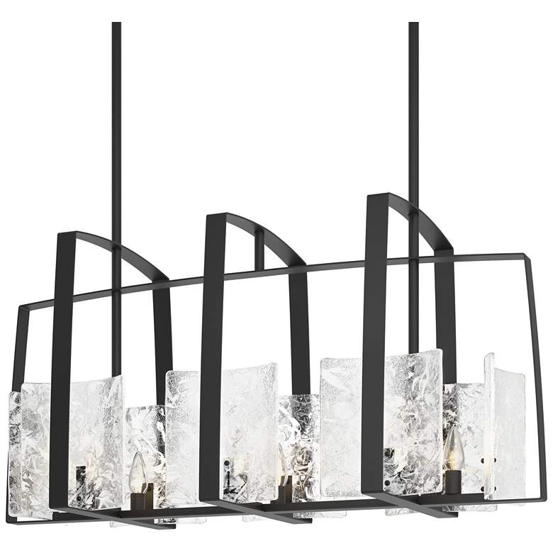 Image 1 Arc Black Linear Pendant With White Swirl Glass