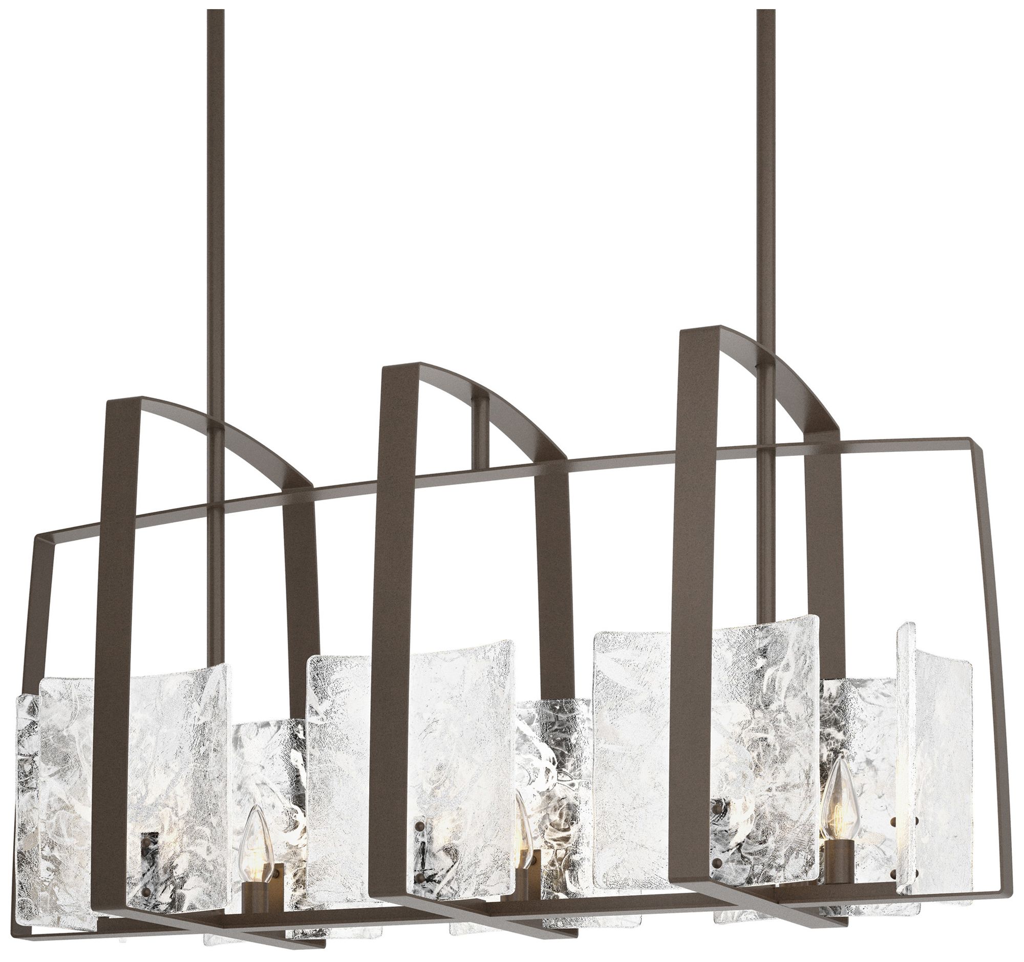 Arc Bronze Linear Pendant With White Swirl Glass - Made to Order