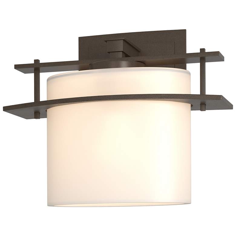 Image 1 Arc Ellipse 7.4" High Bronze Sconce With Opal Glass Shade
