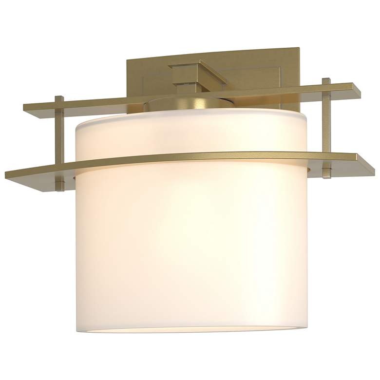 Image 1 Arc Ellipse 7.4" High Modern Brass Sconce With Opal Glass Shade