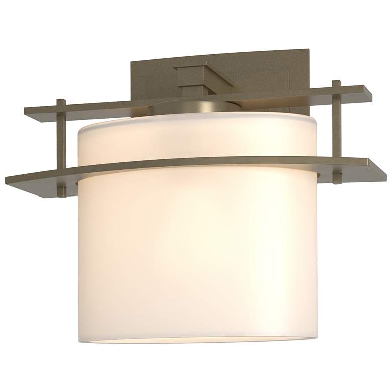 Image 1 Arc Ellipse 7.4" High Soft Gold Sconce With Opal Glass Shade