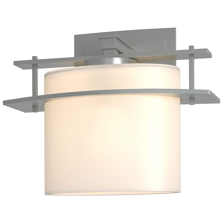 Image 1 Arc Ellipse 7.4" High Vintage Platinum Sconce With Opal Glass Shade