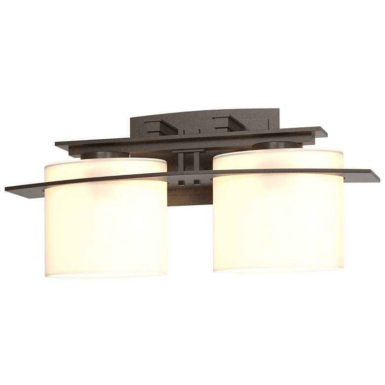 Image 1 Arc Ellipse 7.9" High 2 Light Bronze Sconce With Opal Glass Shade