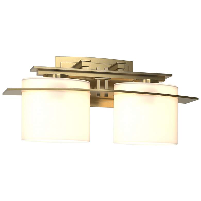 Image 1 Arc Ellipse 7.9" High 2 Light Modern Brass Sconce With Opal Glass Shad