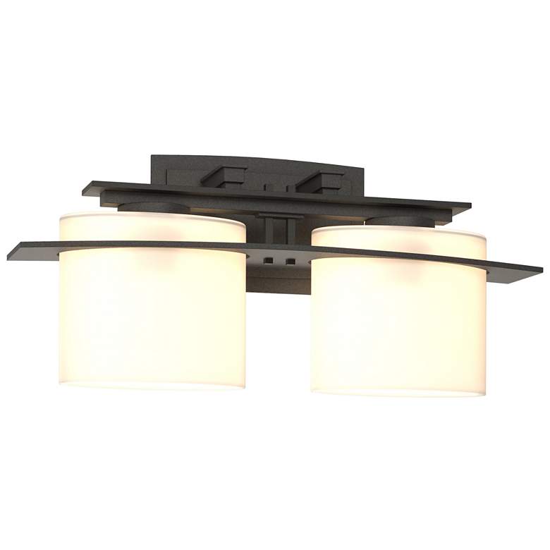 Image 1 Arc Ellipse 7.9" High 2 Light Natural Iron Sconce With Opal Glass Shad