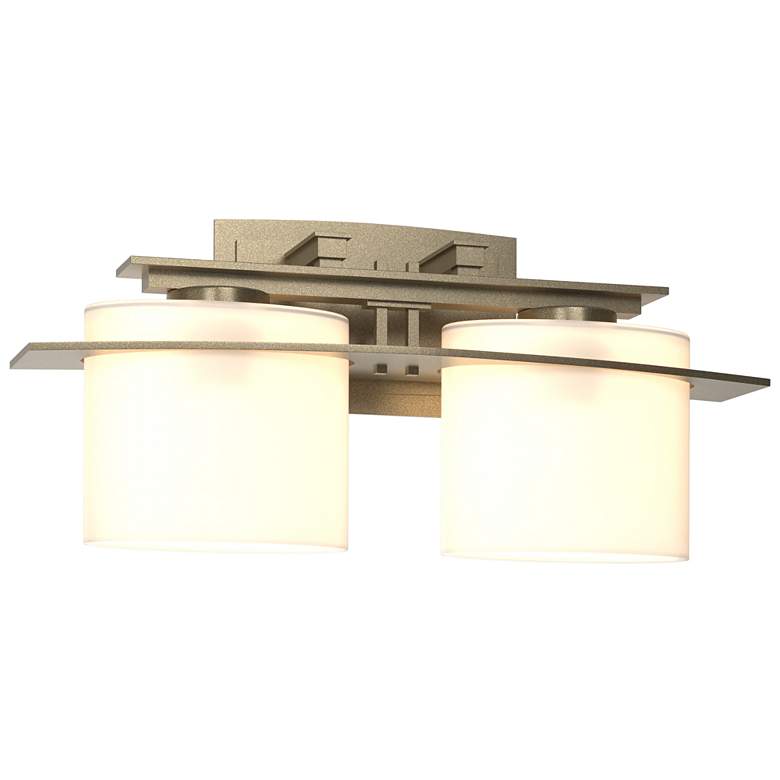 Image 1 Arc Ellipse 7.9" High 2 Light Soft Gold Sconce With Opal Glass Shade