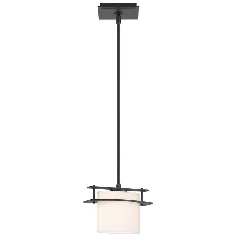 Image 1 Arc Ellipse 9" Wide Black Mini-Pendant With Opal Glass Shade