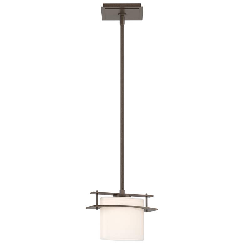 Image 1 Arc Ellipse 9" Wide Bronze Mini-Pendant With Opal Glass Shade