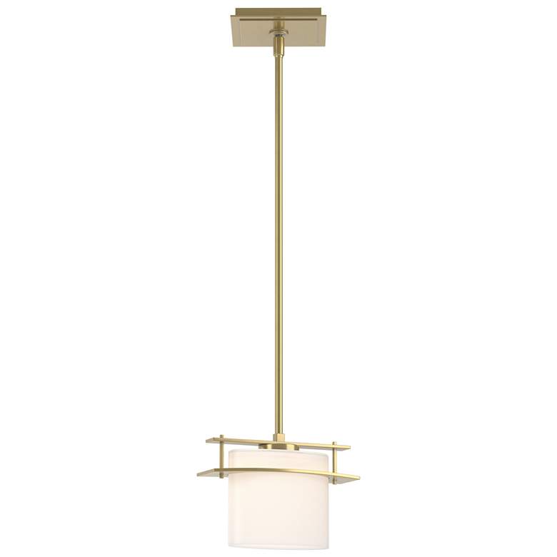 Image 1 Arc Ellipse 9" Wide Modern Brass Mini-Pendant With Opal Glass Shade