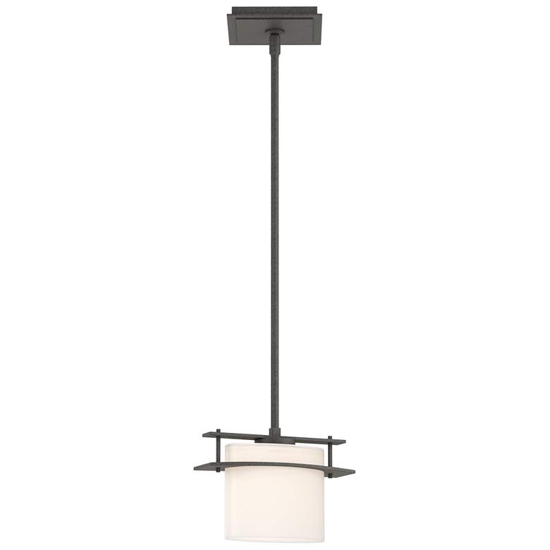 Image 1 Arc Ellipse 9" Wide Natural Iron Mini-Pendant With Opal Glass Shade
