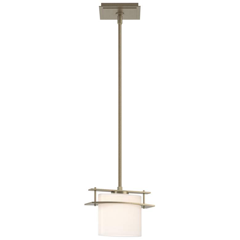 Image 1 Arc Ellipse 9" Wide Soft Gold Mini-Pendant With Opal Glass Shade