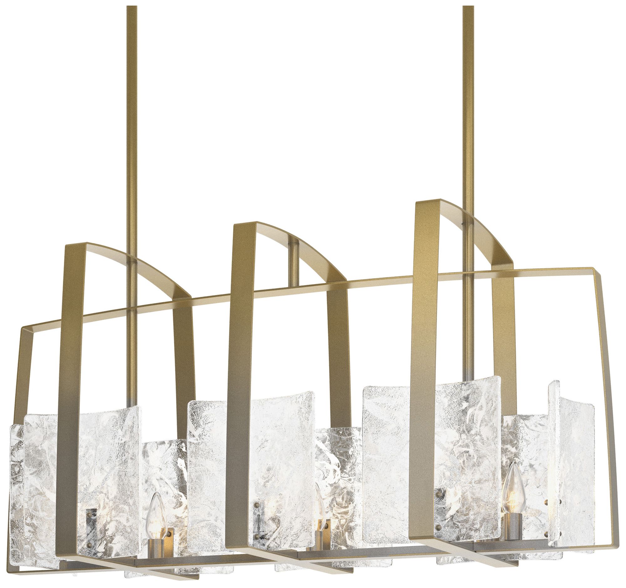 Arc Modern Brass Linear Pendant With White Swirl Glass - Made to Order