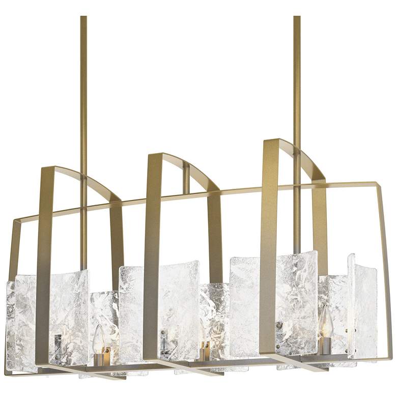 Image 1 Arc Modern Brass Linear Pendant With White Swirl Glass