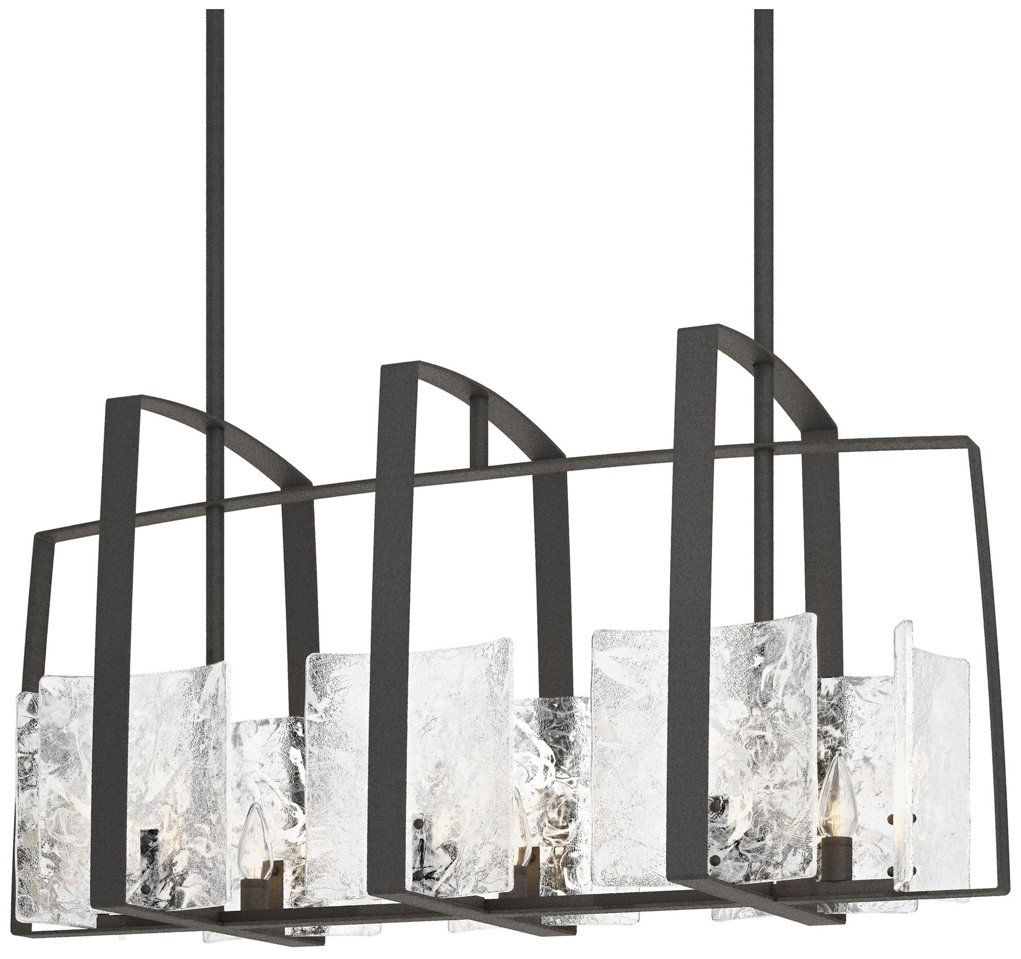 Arc Natural Iron Linear Pendant With White Swirl Glass - Made to Order