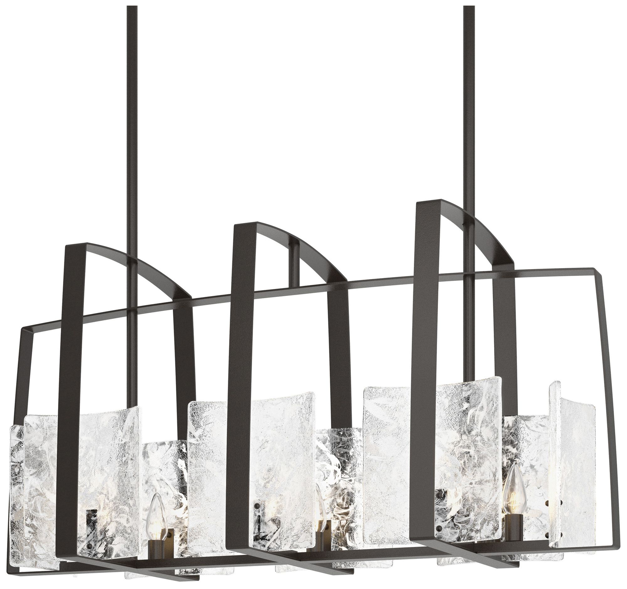 Arc Oil Rubbed Bronze Linear Pendant With White Swirl Glass - Made to Order