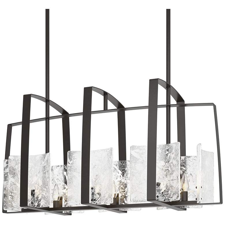 Image 1 Arc Oil Rubbed Bronze Linear Pendant With White Swirl Glass