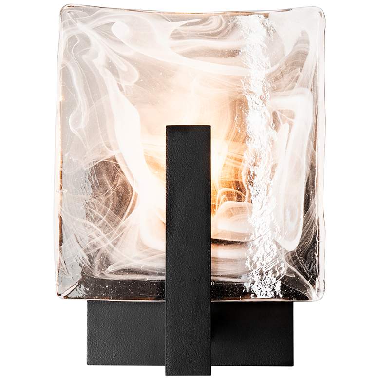 Image 1 Arc Small 1-Light Bath Sconce - Black Finish - White Swirl Glass
