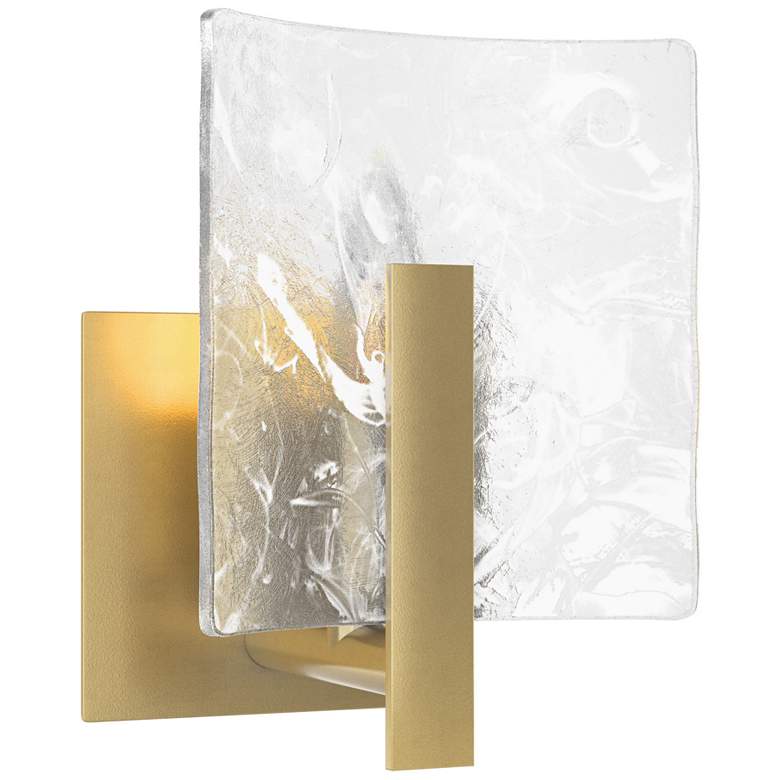 Image 1 Arc Small 1-Light Sconce - Modern Brass - White Swirl Glass