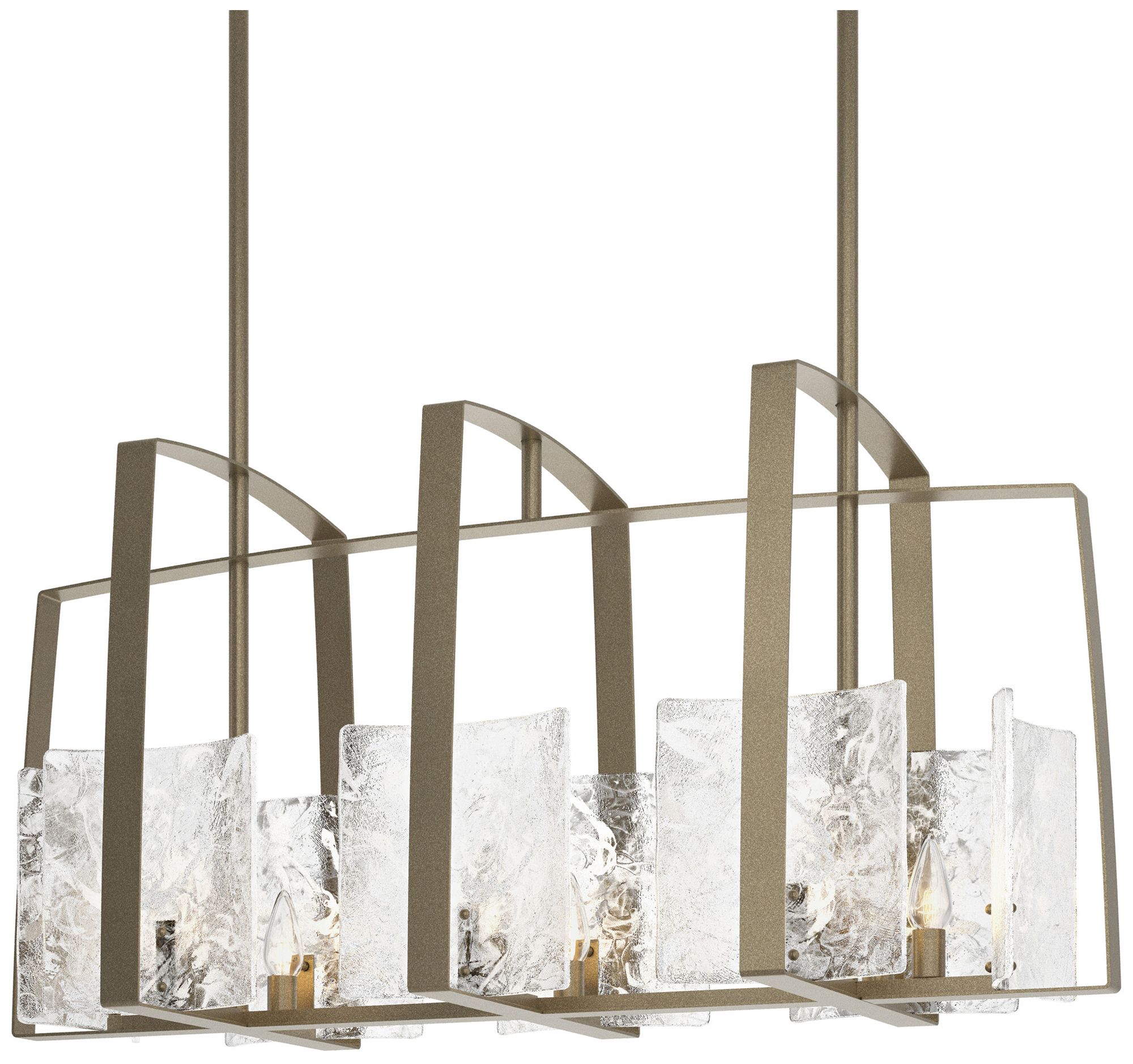 Arc Soft Gold Linear Pendant With White Swirl Glass - Made to Order