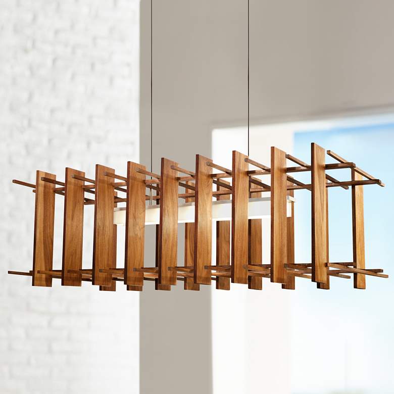 Image 1 Arca 49 inch Wide Oiled Walnut LED Modern Linear Kitchen Island Pendant