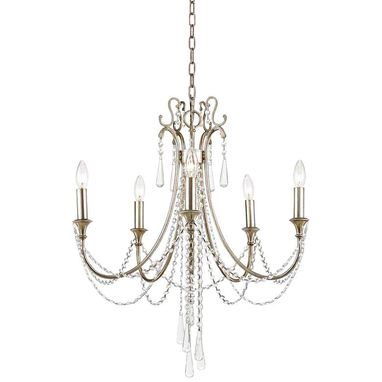 Image 2 Arcadia 23 1/2 inchW Antique Silver Crystal 5-Light Chandelier