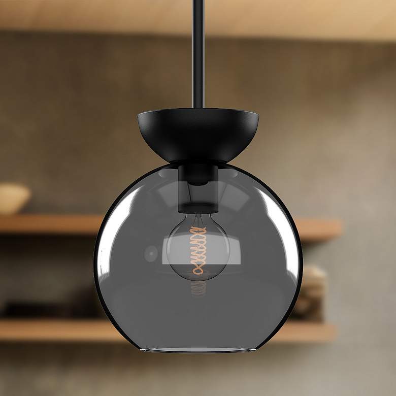 Image 1 Arcadia 8" Wide Powder-Coated Black Globe Mini Pendant