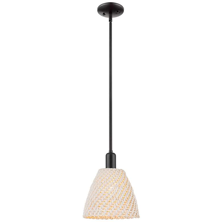Image 1 Arcadia 9" Wide Matte Black Mini Pendant with Natural Shade