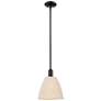 1_Arcadia 9" Wide Matte Black Mini Pendant with Natural Shade