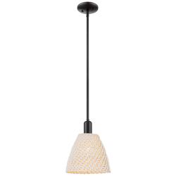 Arcadia 9" Wide Matte Black Mini Pendant with Natural Shade